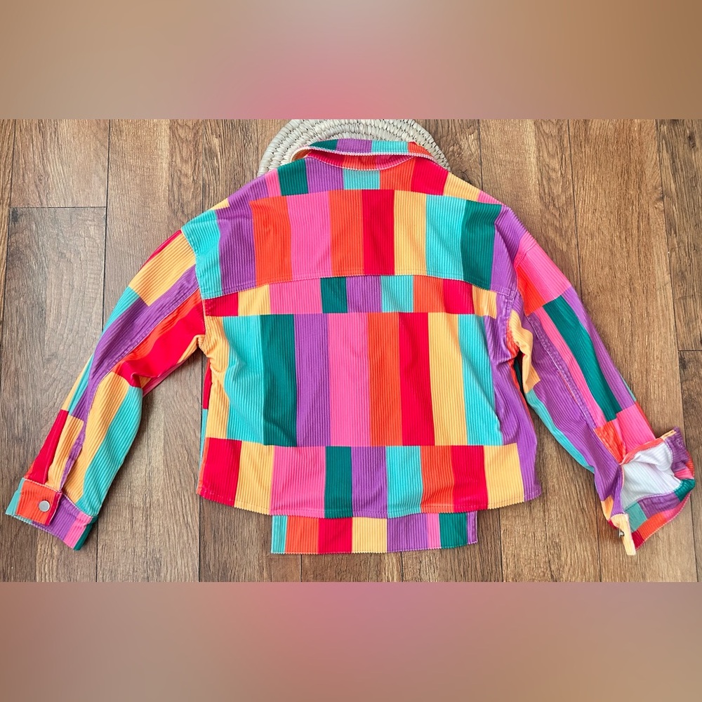 Multicolor Patchwork Corduroy Button Down Shacket… - image 8
